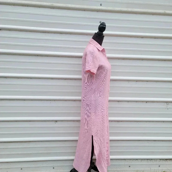 $172 ARMANI EXCHANGE Women's Long Shirt Dress Linen Blend Striped Button Pink 2 - Picture 14 of 15